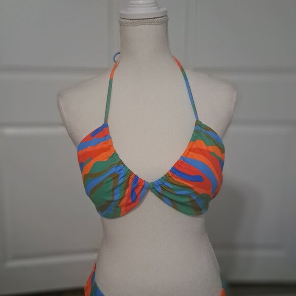 Three Piece Multicolor Triangle Halter Bikini with Mesh Skirt XL Unbranded - Picture 7 of 13